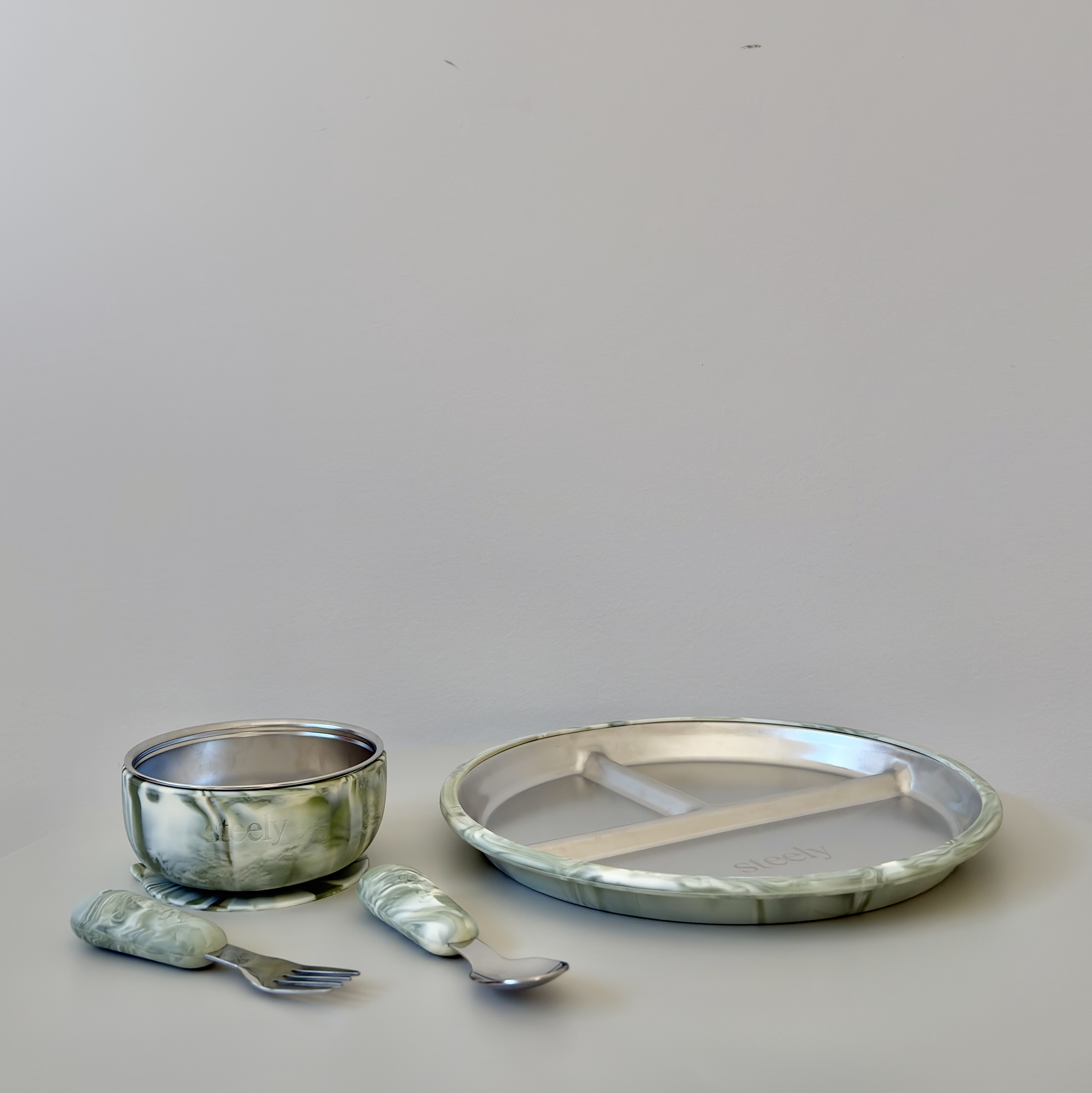 The steely essentials set on travertine